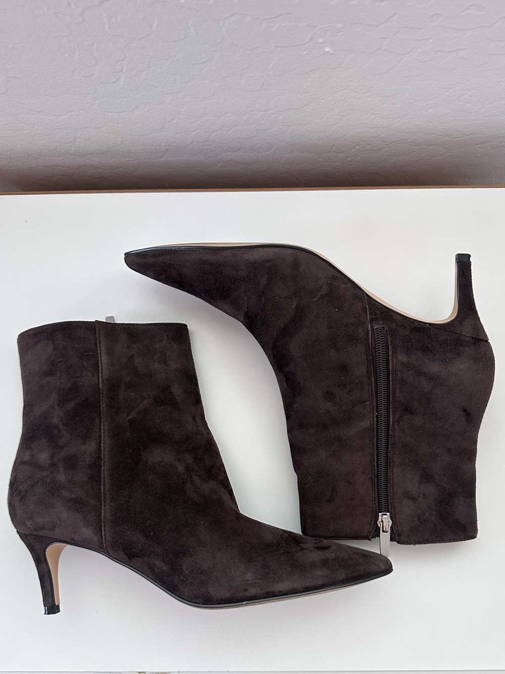 Mark Fisher Suede Pointed-Toe Ankle Booties in Dark Brown Size 9.5